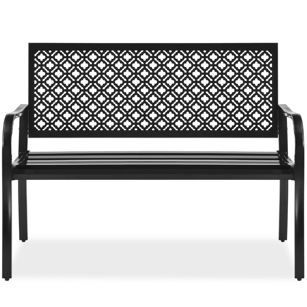Best Choice Products Outdoor Bench 2-Person Metal Steel Benches Furniture for Garden, Patio, Porch, Entryway w/Geometric Backrest, 790lb Capacity – Black Best Choice Products