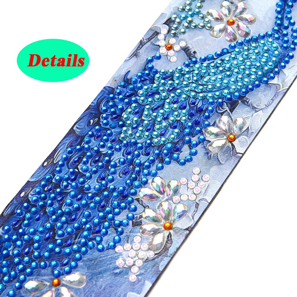 2 Pcs Diamond Painting Tassels Bookmarks Art 5D DIY Rose and Peacock Kits Leather Bookmark for Graduation Anniversary Birthday Christmas Kids Adults Beginners Miyolo