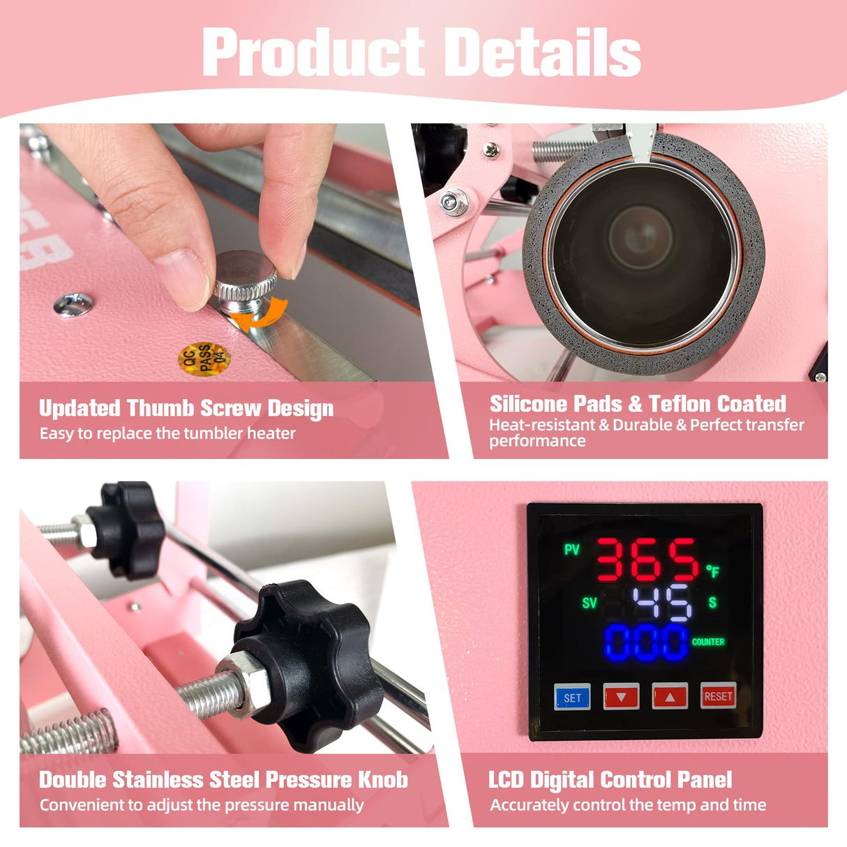 BetterSub 3in1 40 OZ Tumbler Mug Heat Press Machine 30 OZ 20 OZ 16 OZ Sublimation Straight Skinny Tumbler Mug,11 OZ 15 OZ 16 OZ Sublimation Mug Heat Transfer Pink BetterSub