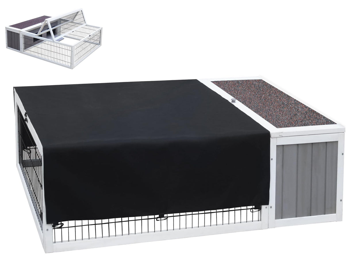 Tortoise House Habitat Wooden with Waterproof Cover, Chicken Coop with Run Rabbit Hutch Small Animal Hutch Enclosure Indoor/Outdoor-Grey + White Trim Rockever