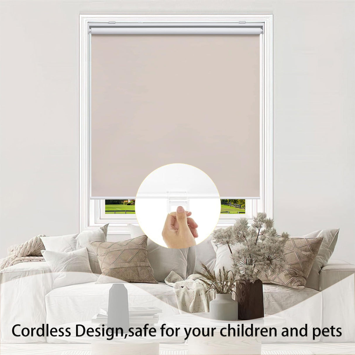 Ajadeblind Blackout Roller Shades for Windows, Thermal Insulated Pull Down Shade, Total Blackout Window Blinds for Home,Office,Bedroom,Door (Linen Beige,23''x72'') Ajadeblind