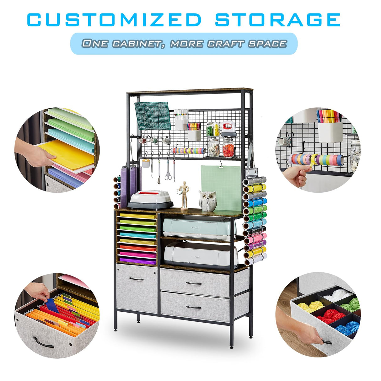 LOPASA Craft Storage Cabinet Compatible with Cricut, Craft Organizers Desk with Storage for Adults, Craft Table for Vinyl Organization, Craft Room Furniture LOPASA