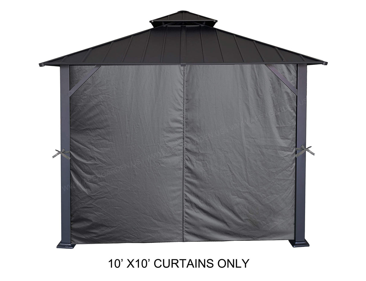 APEX GARDEN Four-Side Privacy Curtain Set for 10-Ft x 10-Ft Gazebo (10-ft x 10-ft, Charcoal) APEX GARDEN