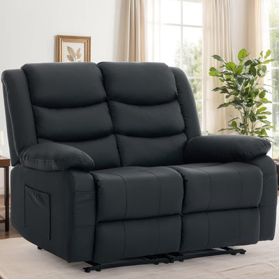 Korser Loveseat Recliner Sofa for RV Furniture and Theater Seating, Wall Hugger Loveseat Recliner, Oversized Loveseats Couch with Front Porckets&Side Pockets, Fabric, Black