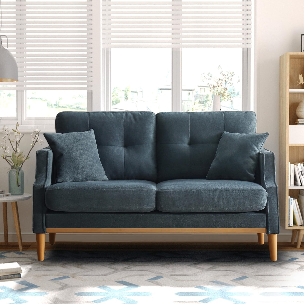 SoarTalent 56.7" Loveseat Sofa Small Couch Fabric Upholstered 2-Seat Sofa with USB Port for Small Place, Apartment, Living Room,Office(Dark Blue) SoarTalent