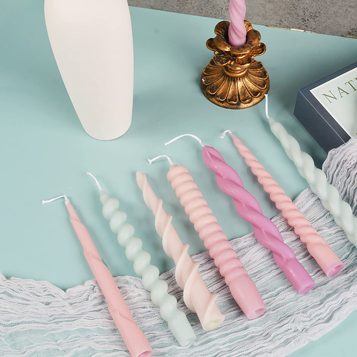 8 Pack Spiral Candle Mold Pillar Candle Cylinder Molds - 8 Style - Resin Casting Silicone Molds for Home Decor & Candle Making Wave Spiral Mold ESEDAGE