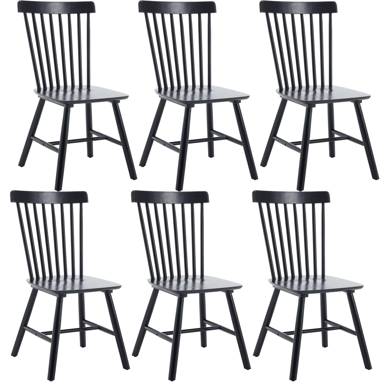 DM Furniture Windsor Dining Chairs Set of 6 Armless Dining Room Chair with Spindle Back,Farmhouse Side Chair,Solid Wood French Country Kitchen Chairs for Home/Restaurant/Patio, Black DM Furniture