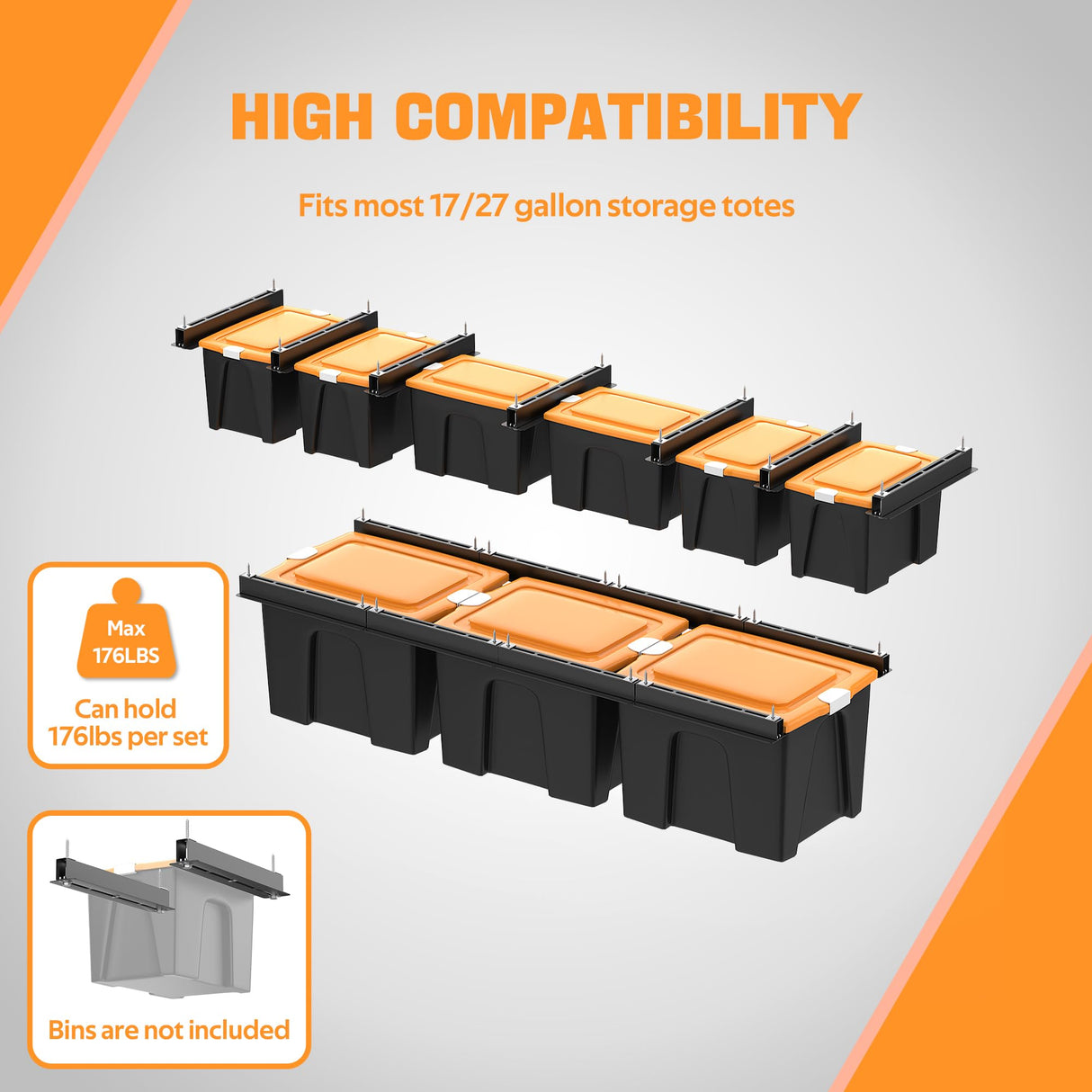 Ultrawall Ceiling Storage Racks for Bins, Overhead Garage Storage Rack for Totes with Adjustable Width, Heavy Duty Ceiling Container Bin Rack Ultrawall