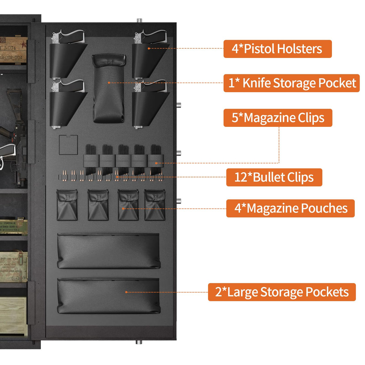 Updated Large Rifle Safe, 30-40 Gun Safe for Rifle and Shotgun/Rifle Pistol Rack/Storage Pocket/Removable Shelf/Silent Mode/External Battery/LED,180° Open Door Panel Organizer Gun Cabinet Unassembled TTSITG