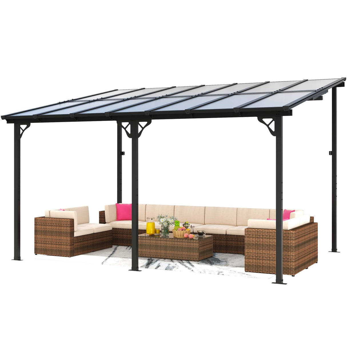 Jolydale 10' x 14' Gazebo for Patio, Gazebo Pergola with Sloped Roof, Large Wall-Mounted Heavy Duty Awnings, for Backyard, Patio, Deck and More Jolydale