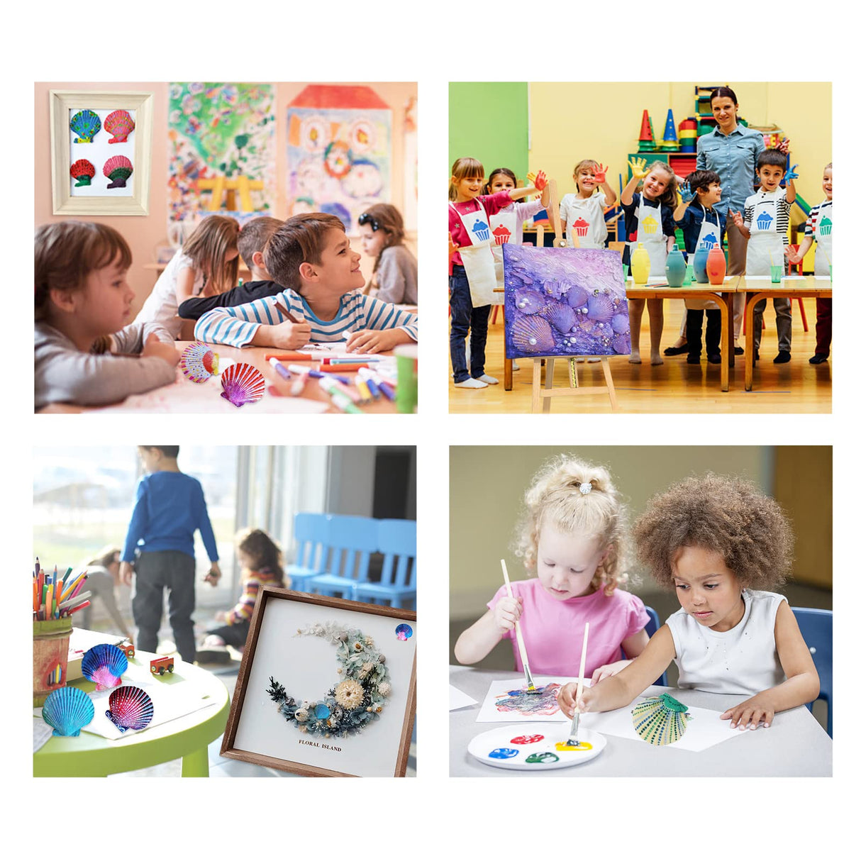 LUCKY BABY Seashells Painting Kit for Kids 16pcs, Arts and Crafts Kits for Girls Boys Age 6 7 8 9 10 11 12, Natural Sea Shells DIY Painting with Watercolor Paints and Brush 2.7-3.5 Inches LUCKY BABY