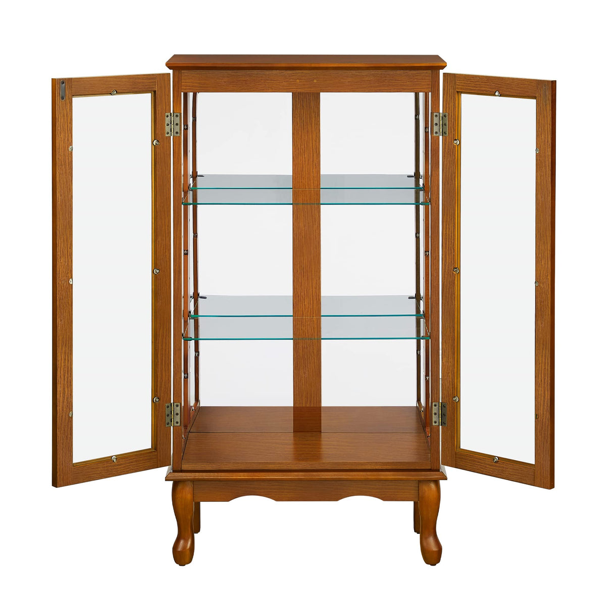 GPCRAC Curio Cabinet Lighted Curio Diapaly Cabinet Wooden Shelving Unit with Adjustable Shelves and Mirrored Back Panel, Tempered Glass Doors GPCRAC