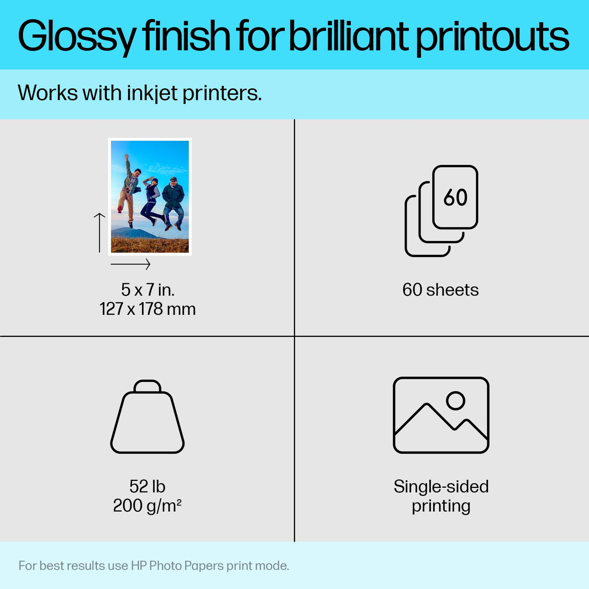 HP Everyday Photo Paper, Glossy, 5x7 in, 60 sheets (CH097A) HP