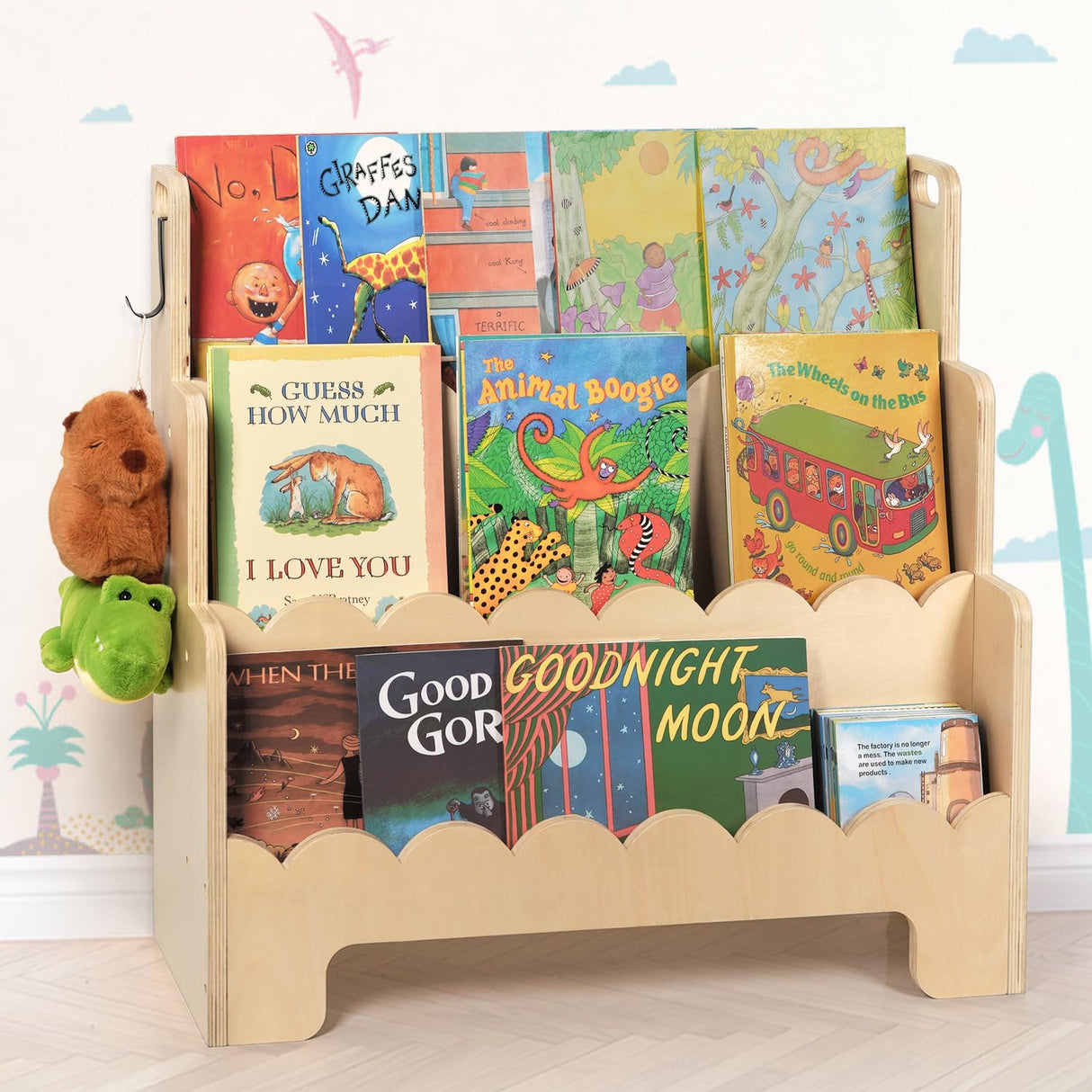Tohiasen Kids Bookshelf Wooden 3-Tier, Scalloped Book Shelf for Kids Rooms, Front Facing Toddler Montessori Bookshelf, Baby Nursery Book Shelves Kids Classroom Bookshelf Bookcase Tohiasen