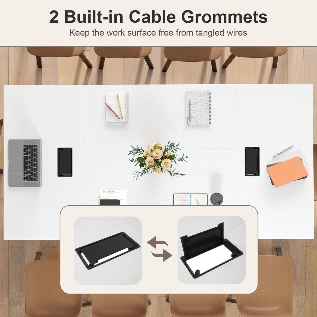Tangkula 8 FT Conference Table, 95" x 48" Rectangle Office Computer Desk with Heavy-Duty Metal Frame, 2 Cable Grommets, Modern Seminar Table for Meeting Room, Boardroom (White,2) Tangkula