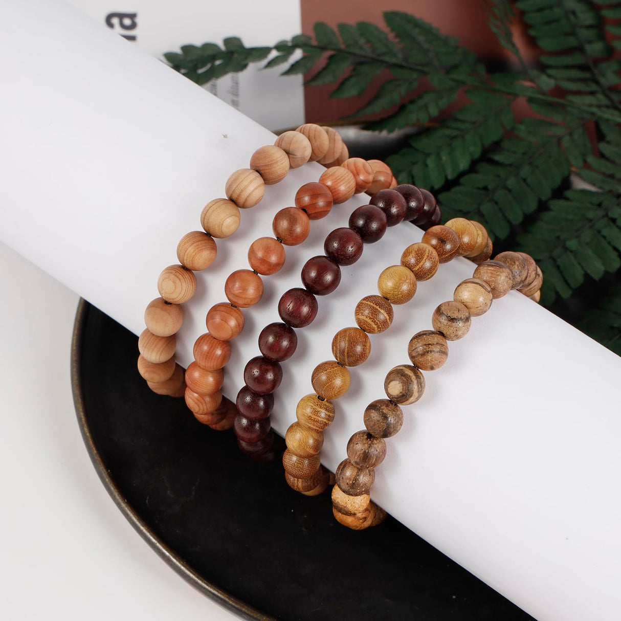 MILAKOO 5 Pcs Wood Prayer Bead Bracelet Mala Beaded Bracelets for Men Women 8mm MILAKOO