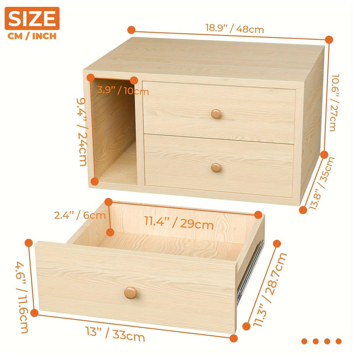 Floating Nightstand Set of 2 with Drawers, Small Bedside End Table with Open Storage Shelf, Modern Floating Night Stand for Bedroom, Wood Wall Mounted Desk with 2 Drawers for Living Room (Natural) Gyfimoie