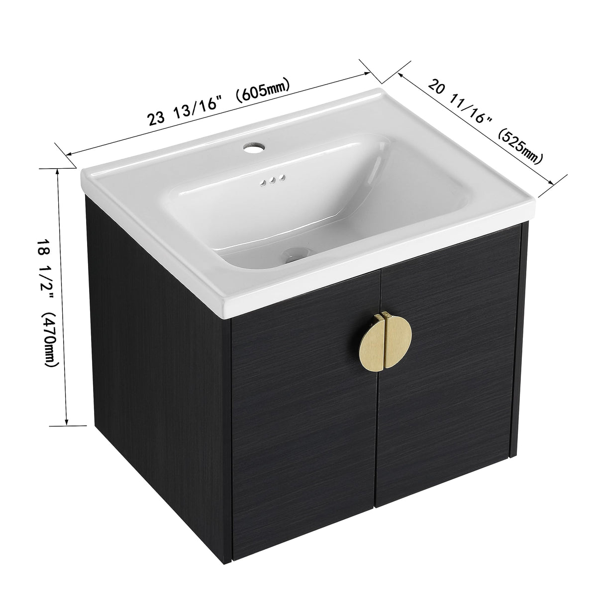 60inch Black Wall Mount Bathroom Vanity with 2 Sink, Wall Mount Double Bathroom Vanity Combo with Storage Cabinet and Opening Side Shelf, Bathroom Cabinet Floating Bathroom Vanity for Home Office Henf