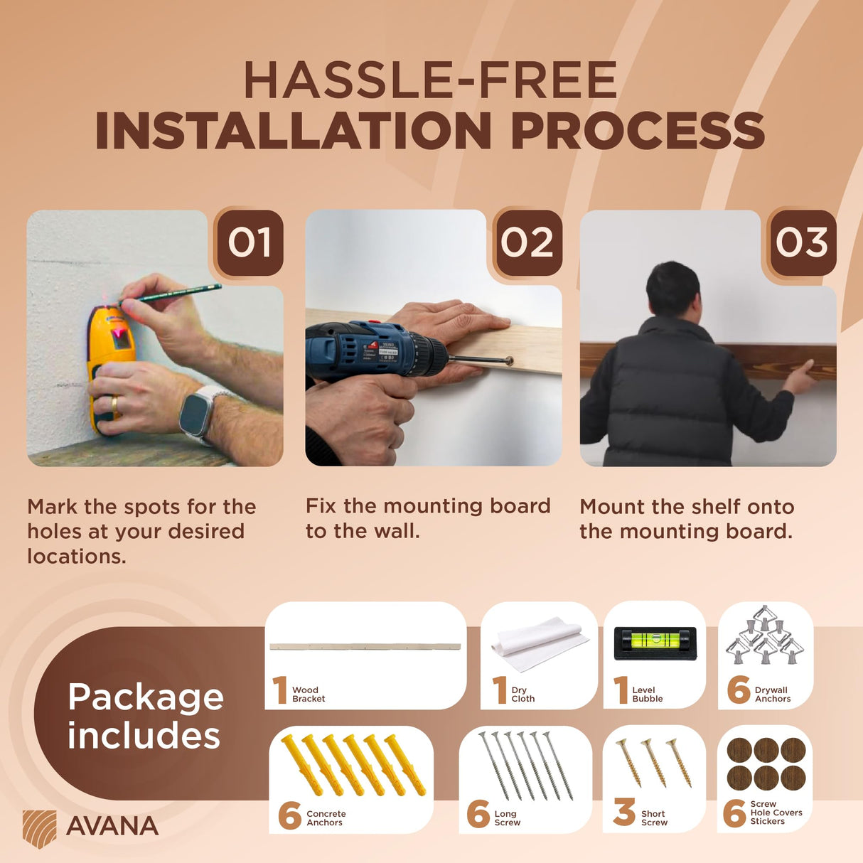 Avana Rustic Fireplace Mantle Shelf 60 Inches - Handcrafted Wood Mantles For Over Fireplace - Wall Mounted Farmhouse Fireplace Mantel Shelf - Floating Fireplace Mantels 60 X 8 X 5 - Rustic Traditional Avana