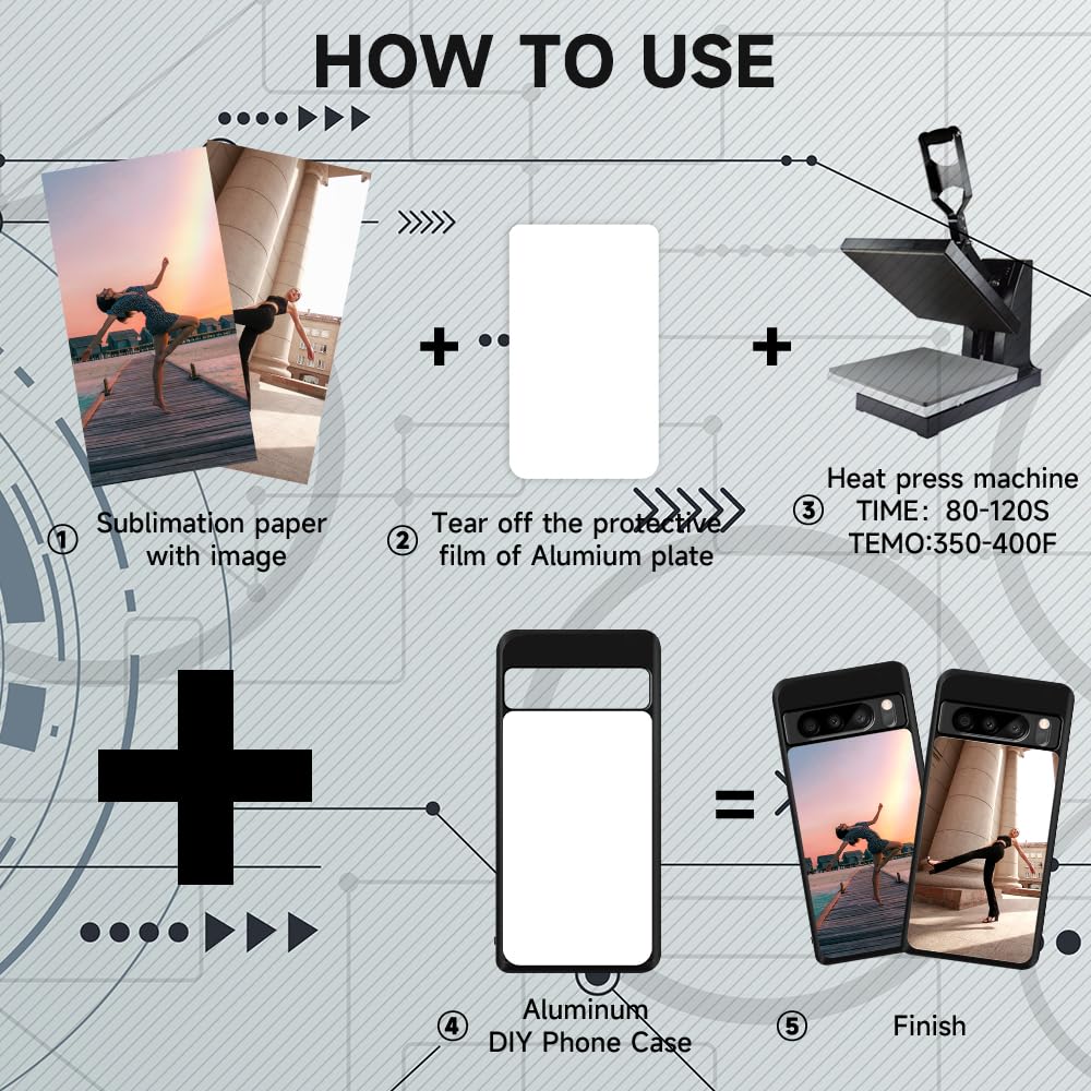 Sublimation Blank Case for Google Pixel 8 Pro,5 PCS Sublimation Cases with Printable DIY Customize Aluminum + Soft Rubber TPU Anti-Slip Slim Shockproof Protective Phone Cover for Google Pixel 8 Pro FOQENCCI