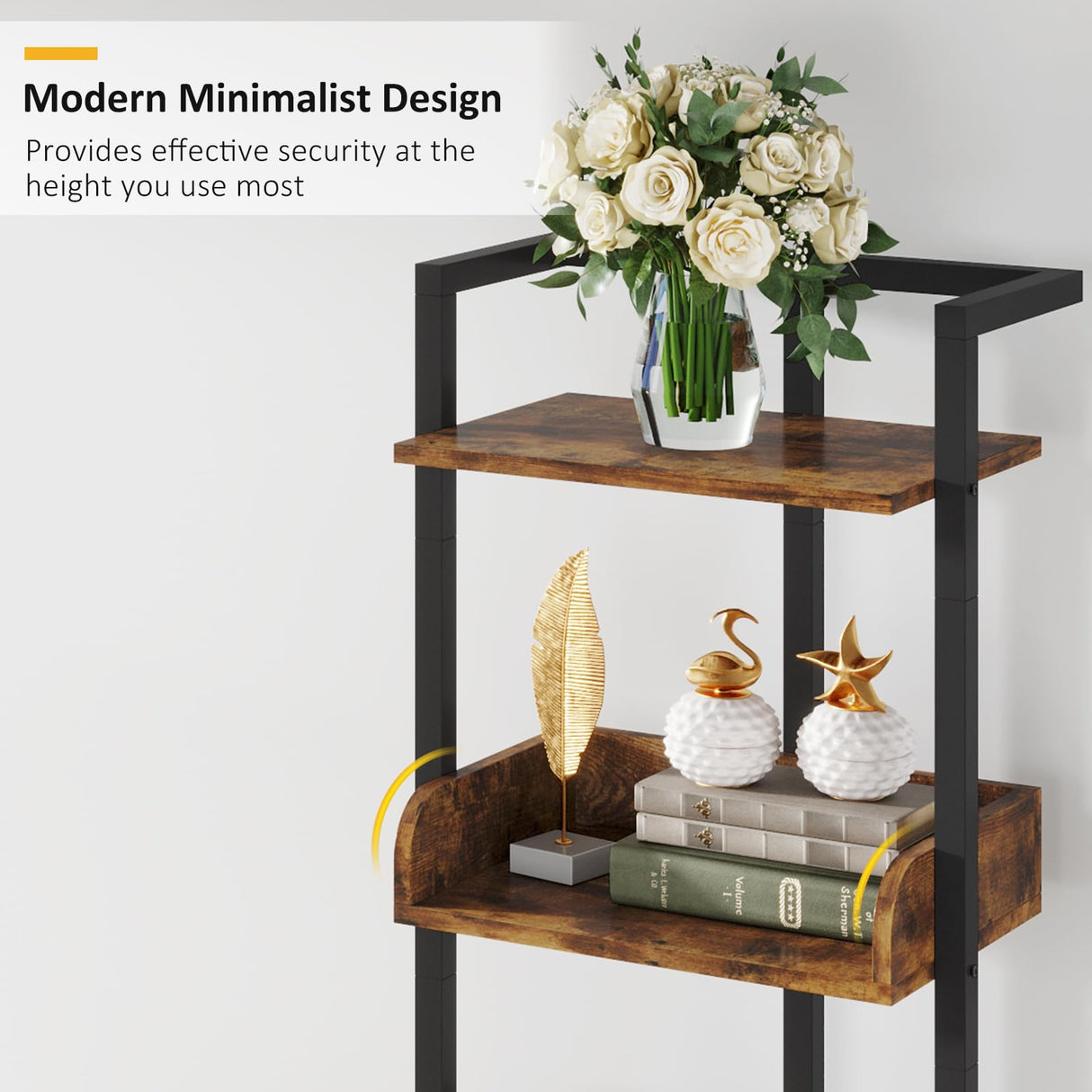 Narrow 5-Tier Industrial Rustic Brown Bookshelf with Metal Edge Protection Hosfais