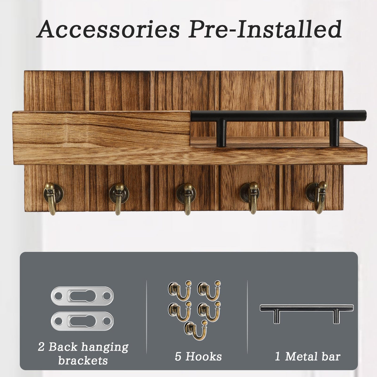 CypherX Key Holder Wall Mount, Decorative Key and Mail Holder for Wall w/Shelf, Farmhouse Wood Keys Organizer for Entryway Hallway Doorway- Home Wall Key Rack CypherX