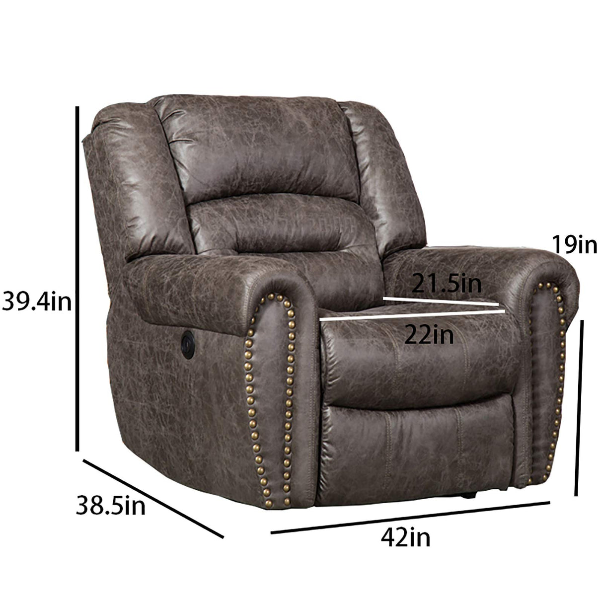 ANJ Electric Recliner Chair W/Breathable Bonded Leather, Classic Single Sofa Home Theater Recliner Seating W/USB Port (Smoky Gray) ANJ