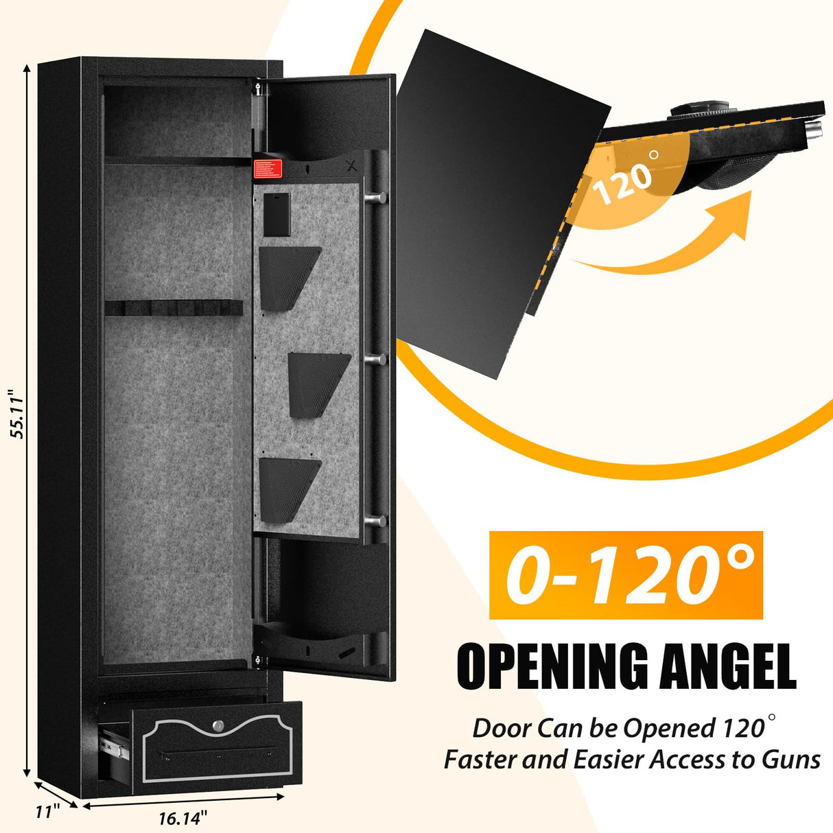 Zevemomo Gun Safes, 8 Gun Cabinet Rifle Safe for Home, Quick & Easy Access Gun Safe for Rifles and Pistols with LED Light & Drawer, Electronic Lock Zevemomo