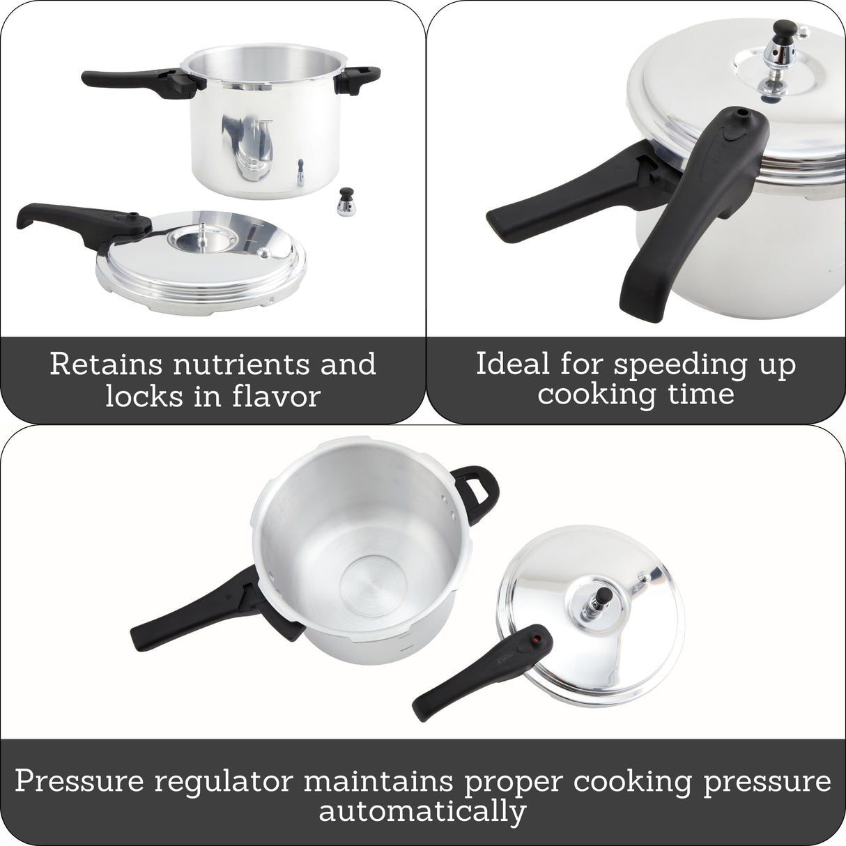 IMUSA 7 Quart Stovetop Aluminum Presure Cooker with safety valves for risk-free opening Imusa
