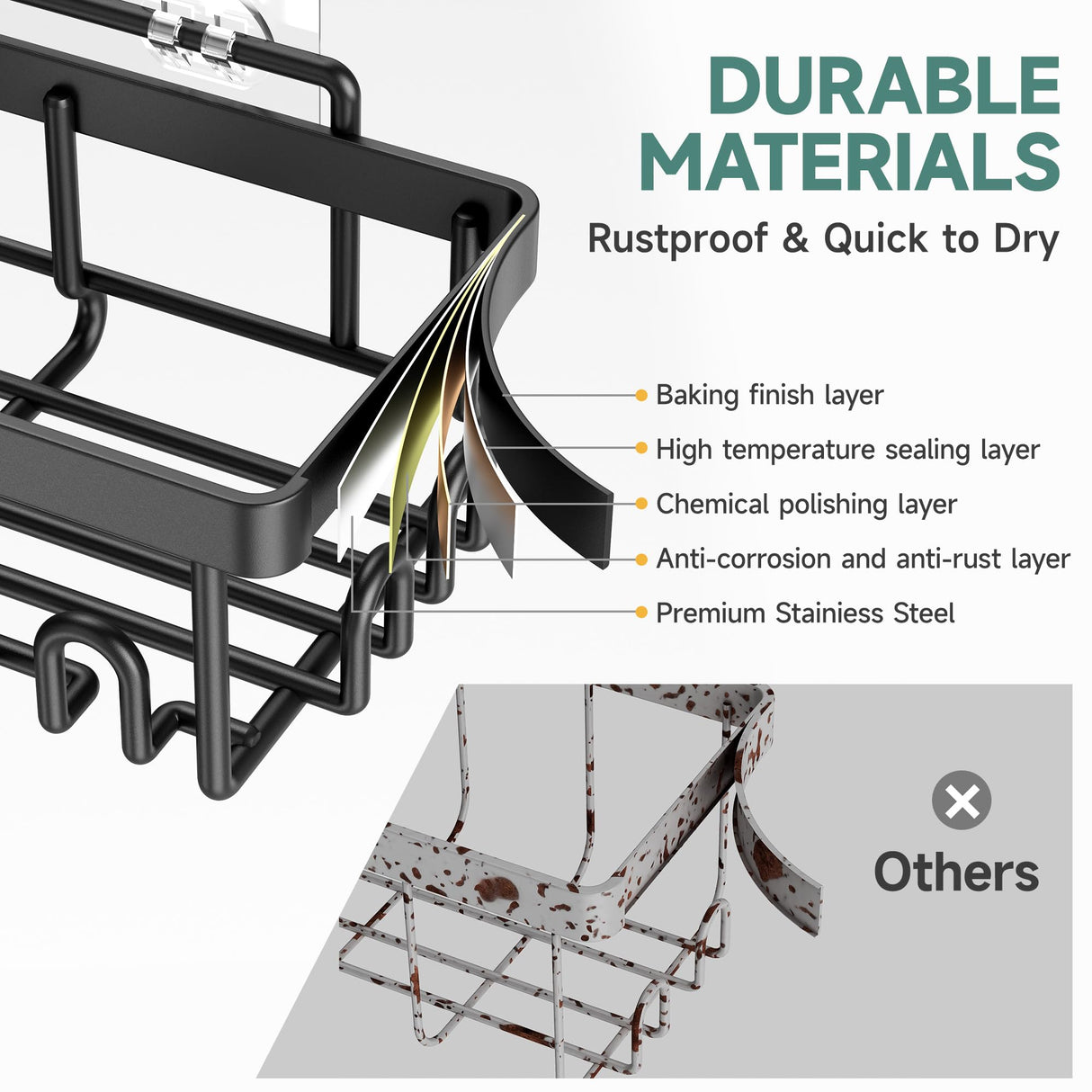 Veken Stainless Steel Shower Caddy 6-Pack, Adhesive Rustproof Shelves Rack with Soap Holder, Large Capacity Bathroom Organizers and Storage, No Drilling Wall-Mounted Kitchen & Home Decor, Bath Decor Veken