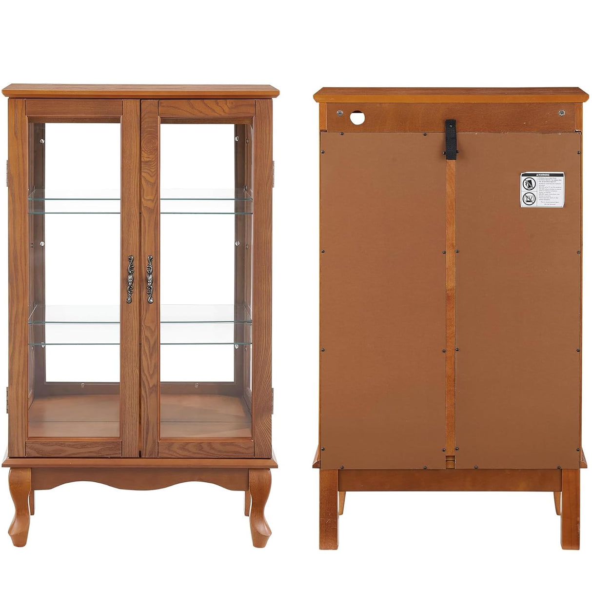 nifoti 43" H Lighted Curio Cabinet Display Case with Light Bulb, Glass Curio Cabinet with Adjustable Shelves & Tempered Glass Door, Wooden Cabinets w/Mirrored Back Pane for Living Room(Oak) nifoti