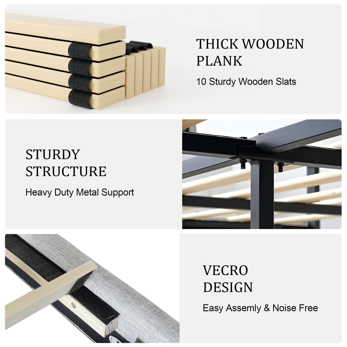 Queen Size Platform Bed Frame with Upholstered Headboard, Wooden Slats Support, Noise Free, No Box Spring Needed, Easy Assembly, Light Grey, Linen Sismplly