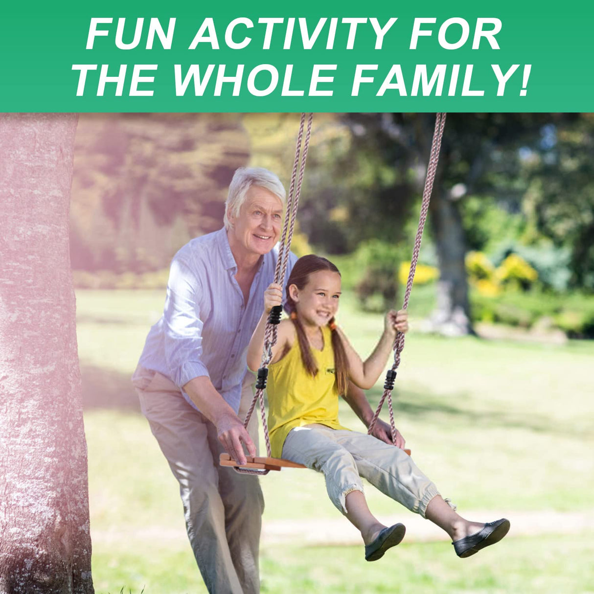 Wooden Tree Swing for Adults and Kids - Curved Wood Tree Swing Seat for Extra Comfort- includes Complete Tree Swing Hanging Kit- Indoor or Outdoor Rope Swing for Trees with Curved Wooden Swing Seat Roman Ventures