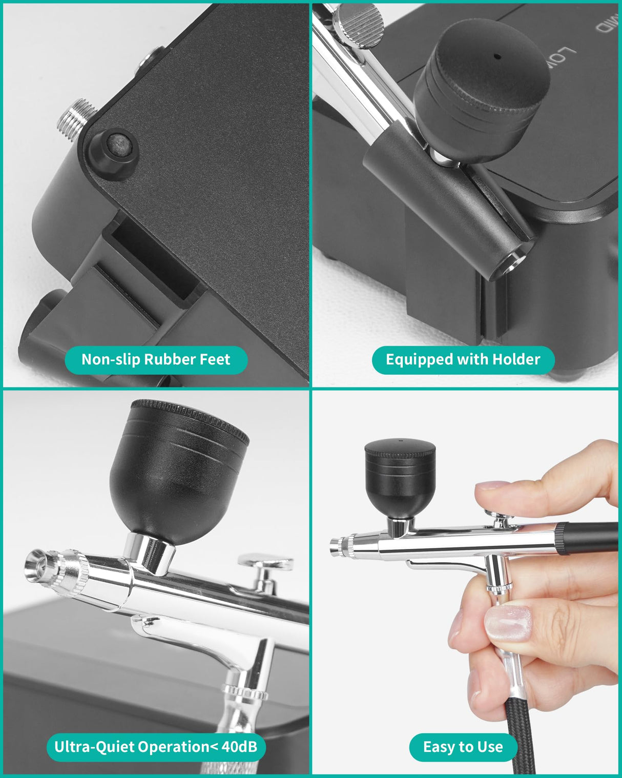 50 PSI Airbrush Kit with Air Compressor, High Pressure Portable Air Brush Gun with 0.2/0.3/0.5mm Nozzle/Cleaning Sets, Airbrush Spray Gun Set for Painting, Makeup, Cake Decor, Tattoo, Nails Art boostool