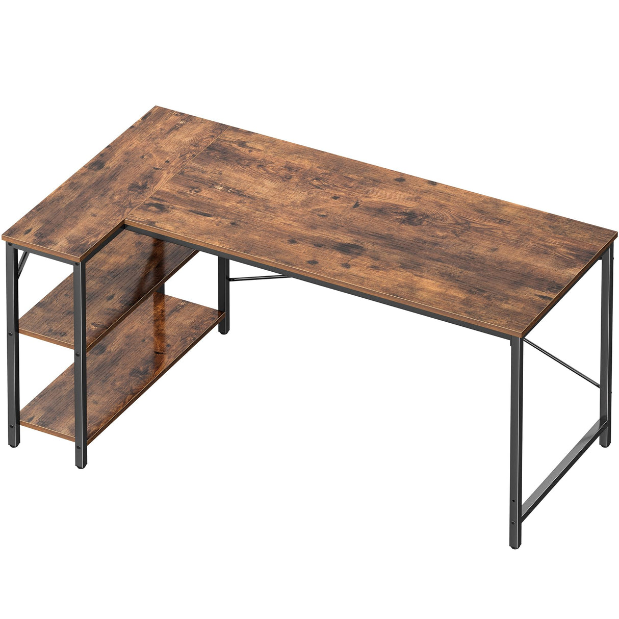 Huuger L Shaped Desk, 55 Inches Computer Desk with Reversible Storage Shelves, Gaming Desk, Corner Desk Home Office Desks, Writing Desk Study Desk with Metal Frame, Rustic Brown Huuger