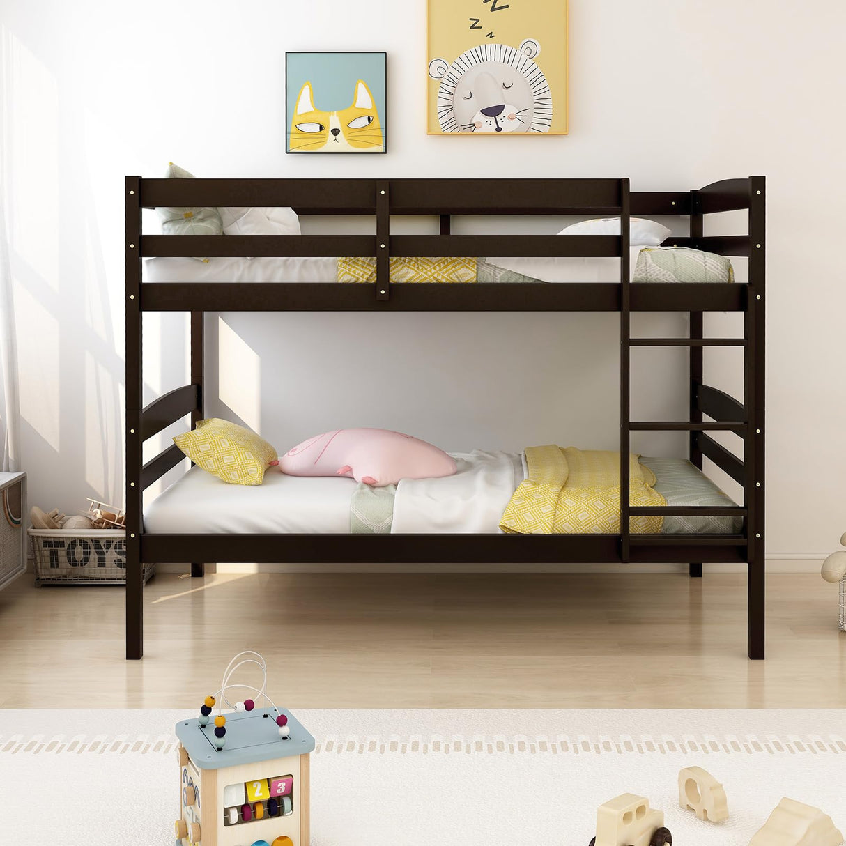 Giantex Espresso Twin Over Twin Bunk Bed with Detachable Design, High Guardrails & Integrated Ladder Giantex