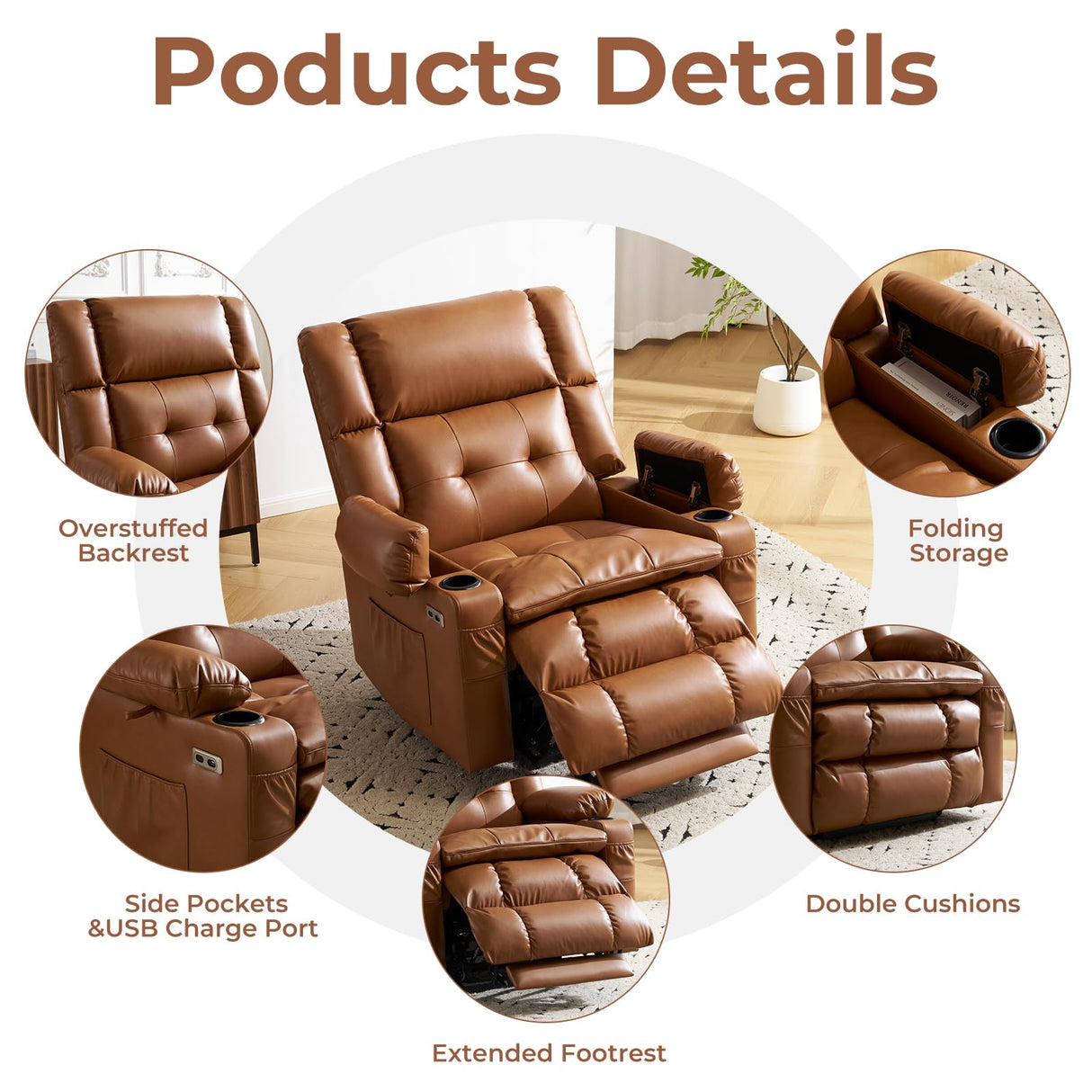 Dual Motor Power Lift Recliner Chair for Elderly with Massage and Heat, Oversized Lift Chair with Arm Storage, Lay Flat Lift Recliner for Adults, Big Tall, Infinite Position, Camel Rhevoy