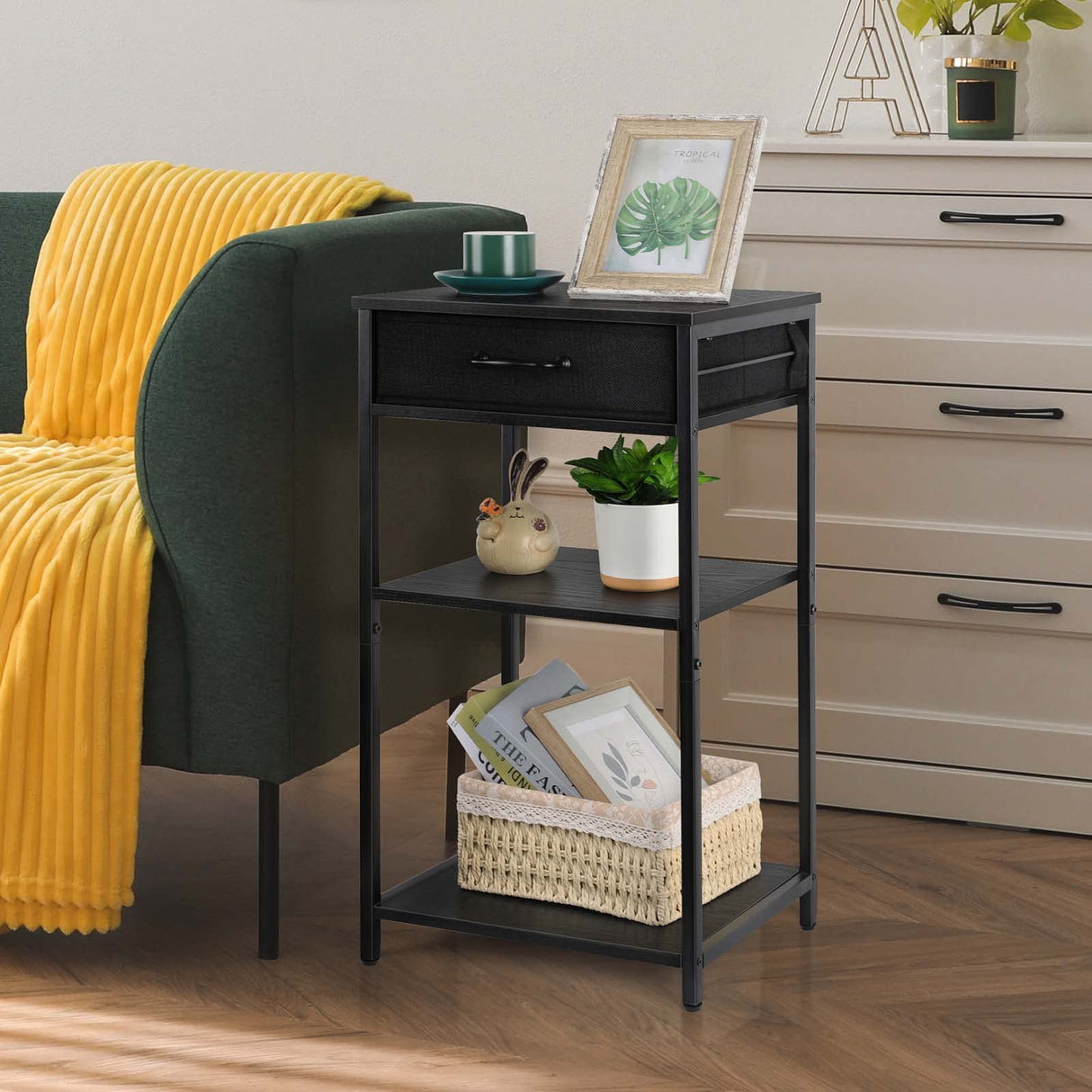 Printer Stand with Storage 3 Tier Home Printer Table with Drawers Multifunctional Under Desk Printer Shelf Holder Industrial End Table Nightstand for Fax Machine Scanner Files Brown BTY