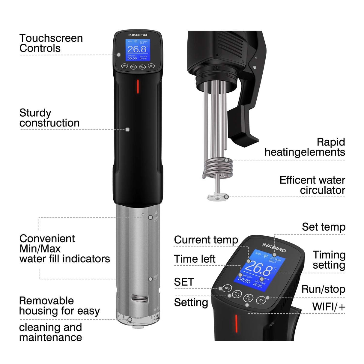 Inkbird WIFI Sous Vide Machine ISV-100W, 1000 Watts Sous-Vide Cooker Immersion Circulator with 14 Preset Recipes on APP & Calibration Function, Thermal Immersion, Fast-Heating with Timer |Best Gift Inkbird