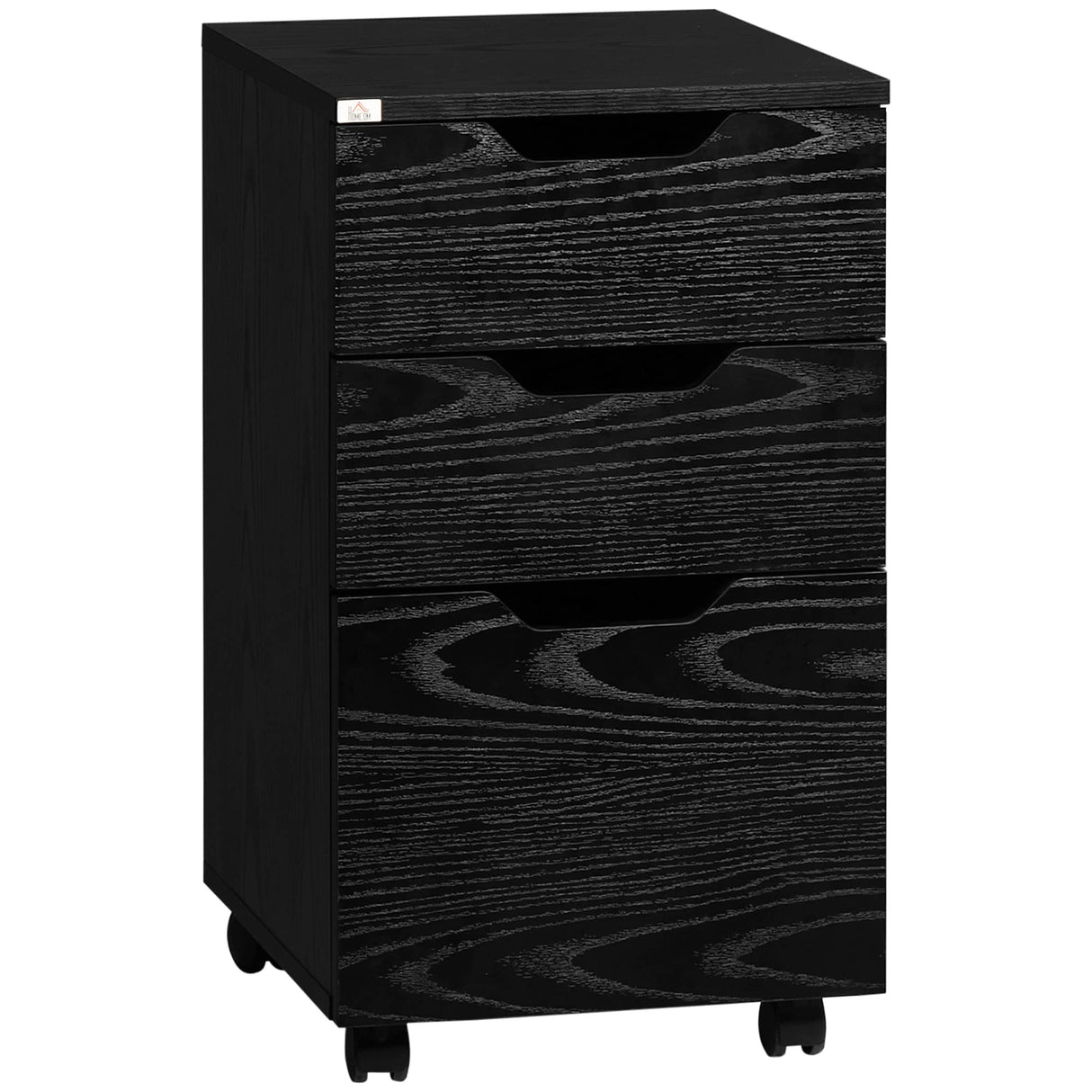 HOMCOM 3 Drawer Mobile File Cabinet, Rolling Printer Stand, Vertical Filing Cabinet, Black Wood Grain HOMCOM