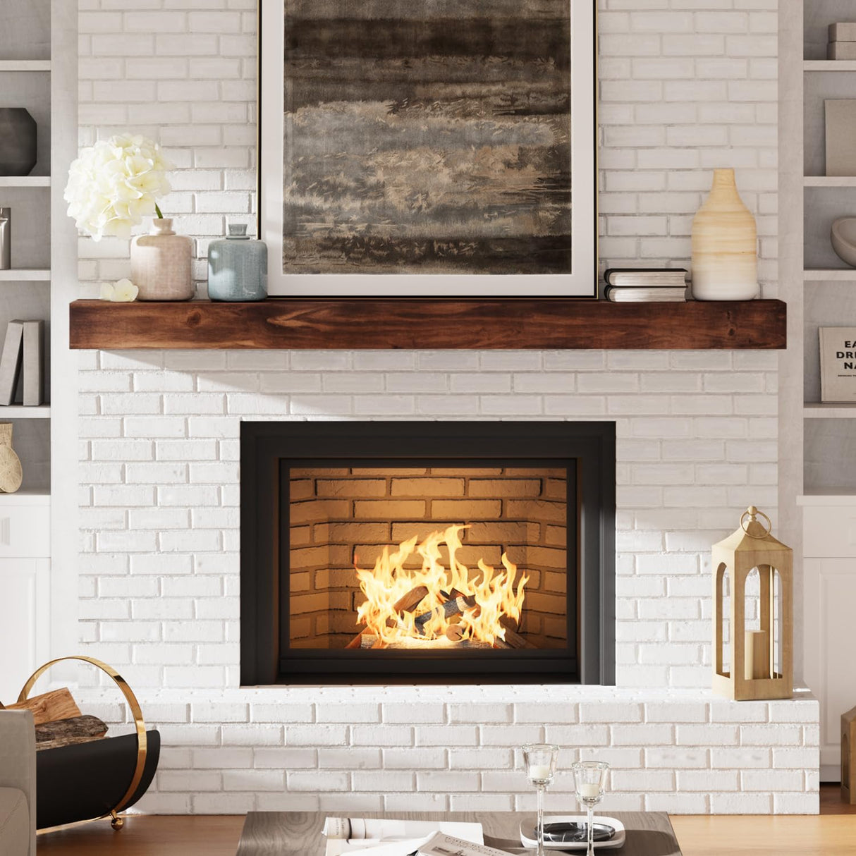 Fireplace Mantel, 72 in Handcrafted Solid Mantel Shelf with Invisible Heavy Duty Metal Bracket, Floating Mantel Shelf, Dark Brwon Eshoma