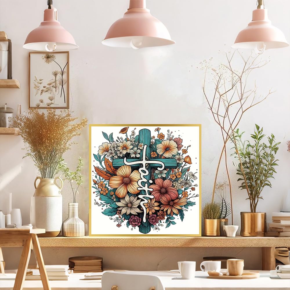 Square Drill Diamond Painting Cross Flower - 5D Full Square Diamond Art Kits for Adults with Tools, Stunning No-Gap Design, Easy to Apply and Frame, Home Wall Decor, Gift Idea(14x14 Inch) WEMEON