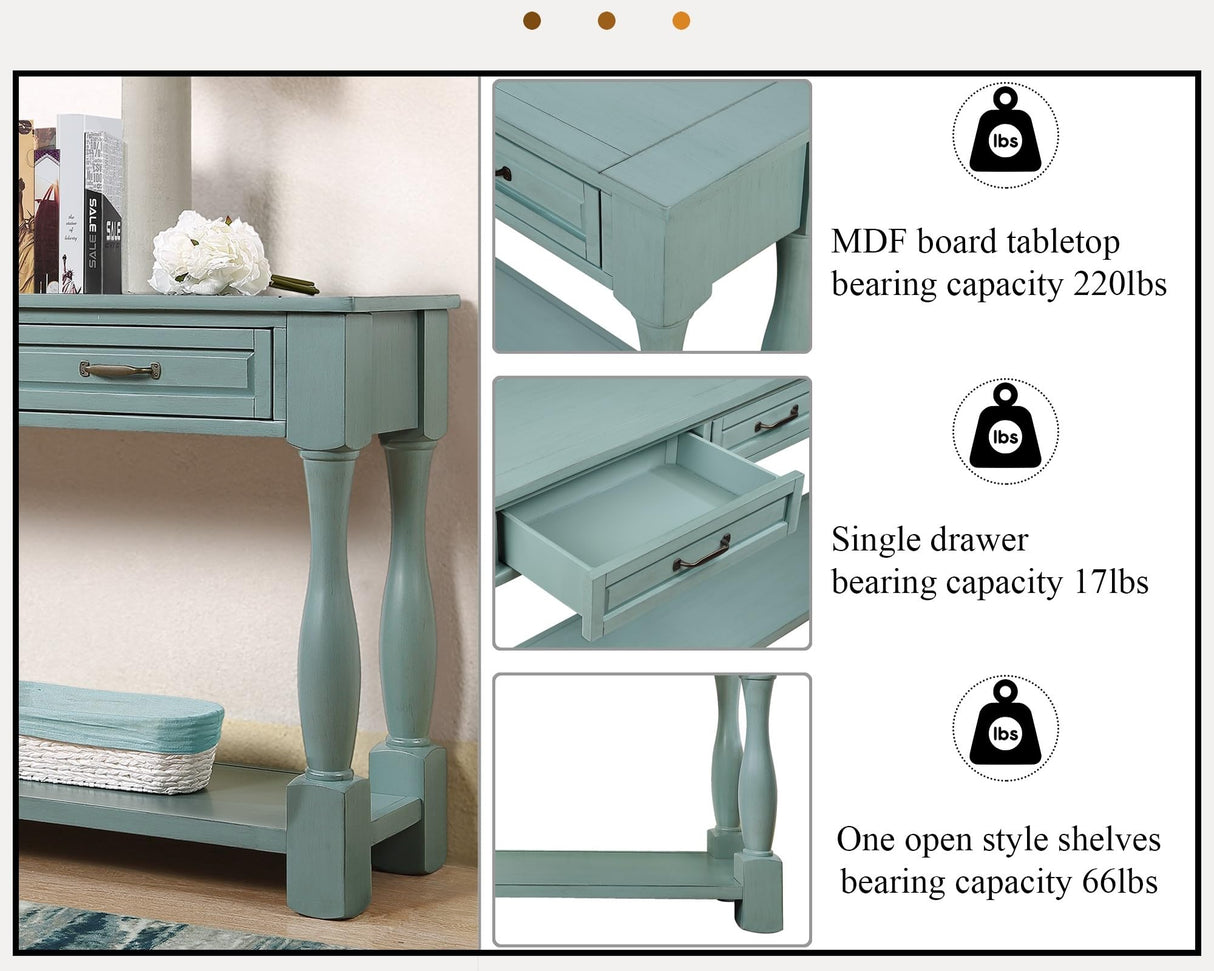LKTART Solid Wood Console Table Sofa Table Entryway Table with 3 Drawers and 1 Bottom Shelf for Storage Entry Hallway Foyer Sofa (63" Retro Green) LKTART