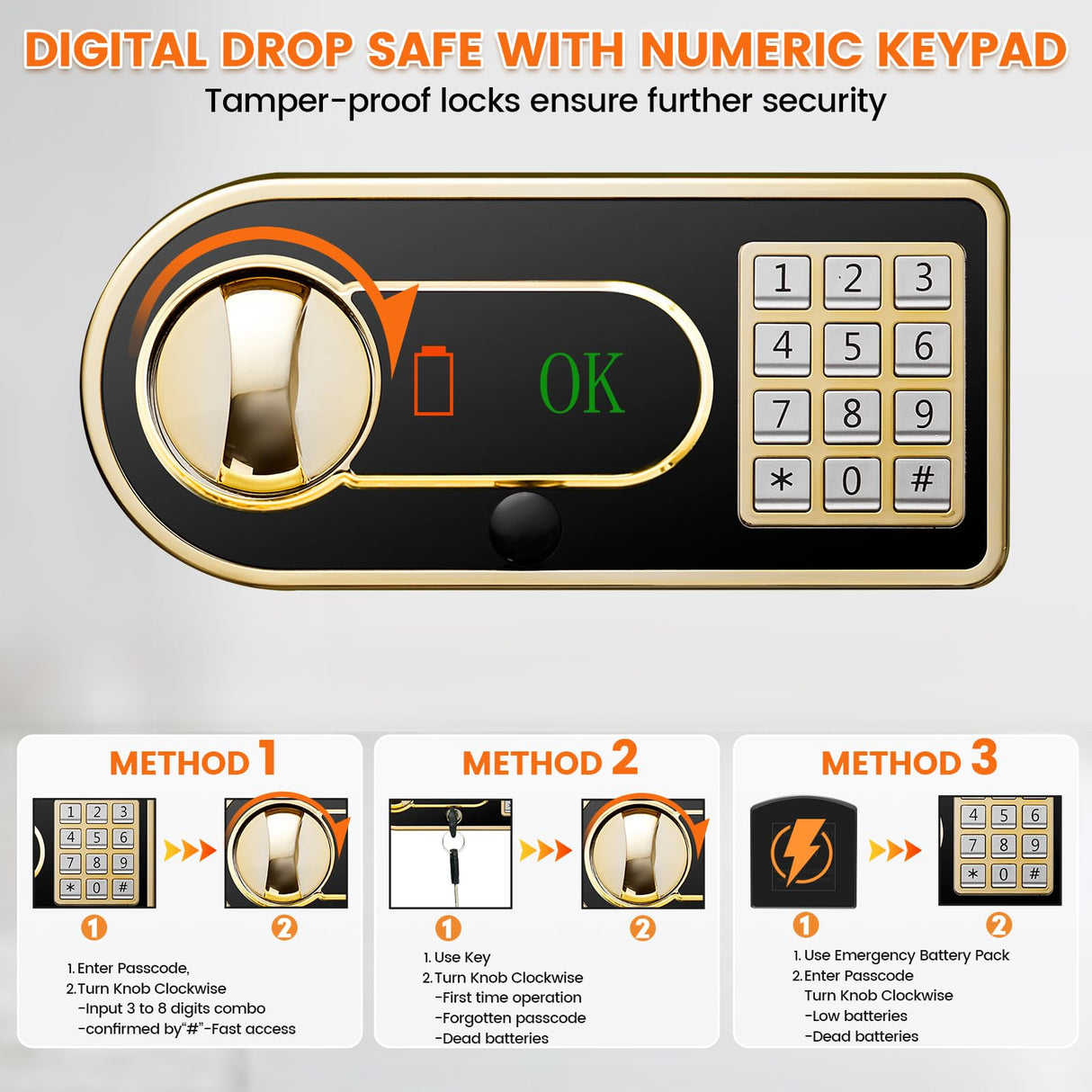 3.6 Cu ft Large Fireproof Drop Safe Box for Business, Anti-Theft Cash Safe Drop Box with Drop Slot, Digital Keypad and Spare Key, Heavy-duty Depository Drop Safe for Home Retail Busines Restaurants Tiskgg