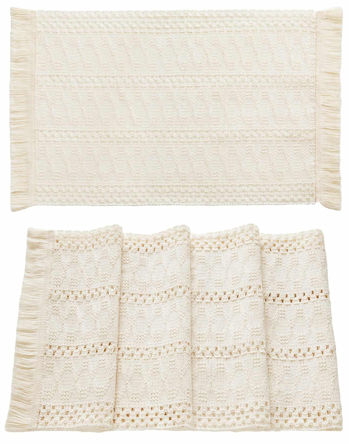 ZeeMart Macrame Style Boho Placemats Set of 4, Ivory Decorative Natural Farmhouse Cotton Woven Place Mats Home Decor for Kitchen Dining Table ZeeMart