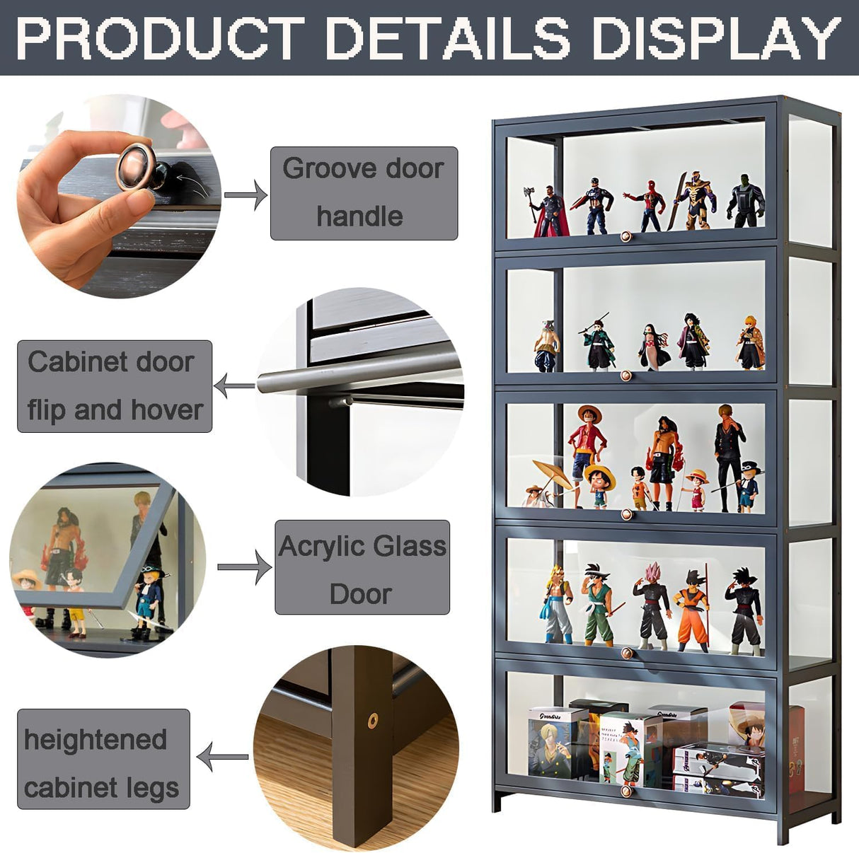 BYSIECD Curio Display Cabinet, Display Cabinet with 5-Tier Storage Shelves, Collectibles Toy Organizers Rack, Storage Cabinets and Bookcase for Playroom, Trophy Display Case BYSIECD