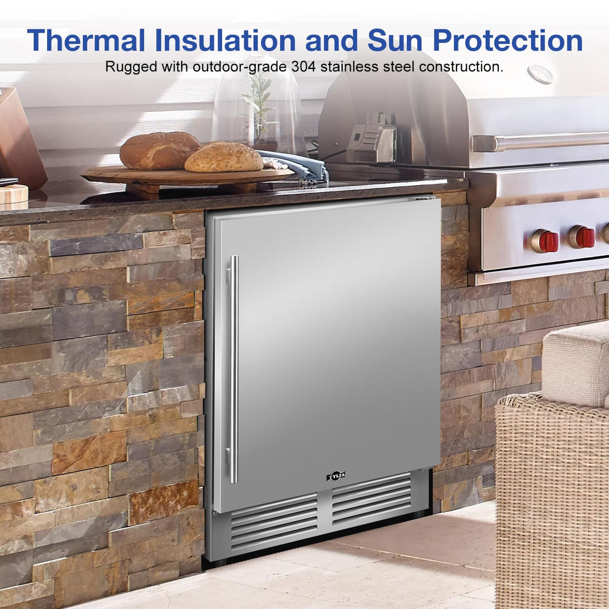 Tylza Outdoor Refrigerator 24 Inch Wide, Stainless Steel Beverage Refrigerator 176 Can for Undercounter Built-in or Freestanding, for Home and Patio, Water Proof, Fast Cooling, Low Noise, 37-65 °F Tylza