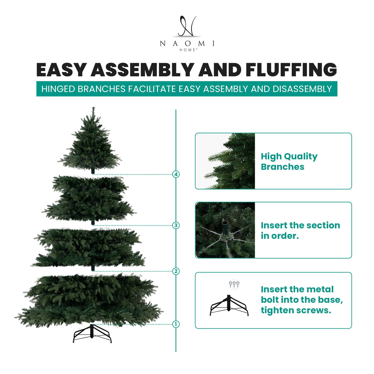 Cynthia 7.5ft Prelit Aritificial Christmas Tree with 3661 Branch Tips, 800 Warm Lights and Metal Stand, 60" Wide Realistic Rustic Christmas Tree with Lights by Naomi Home Naomi Home