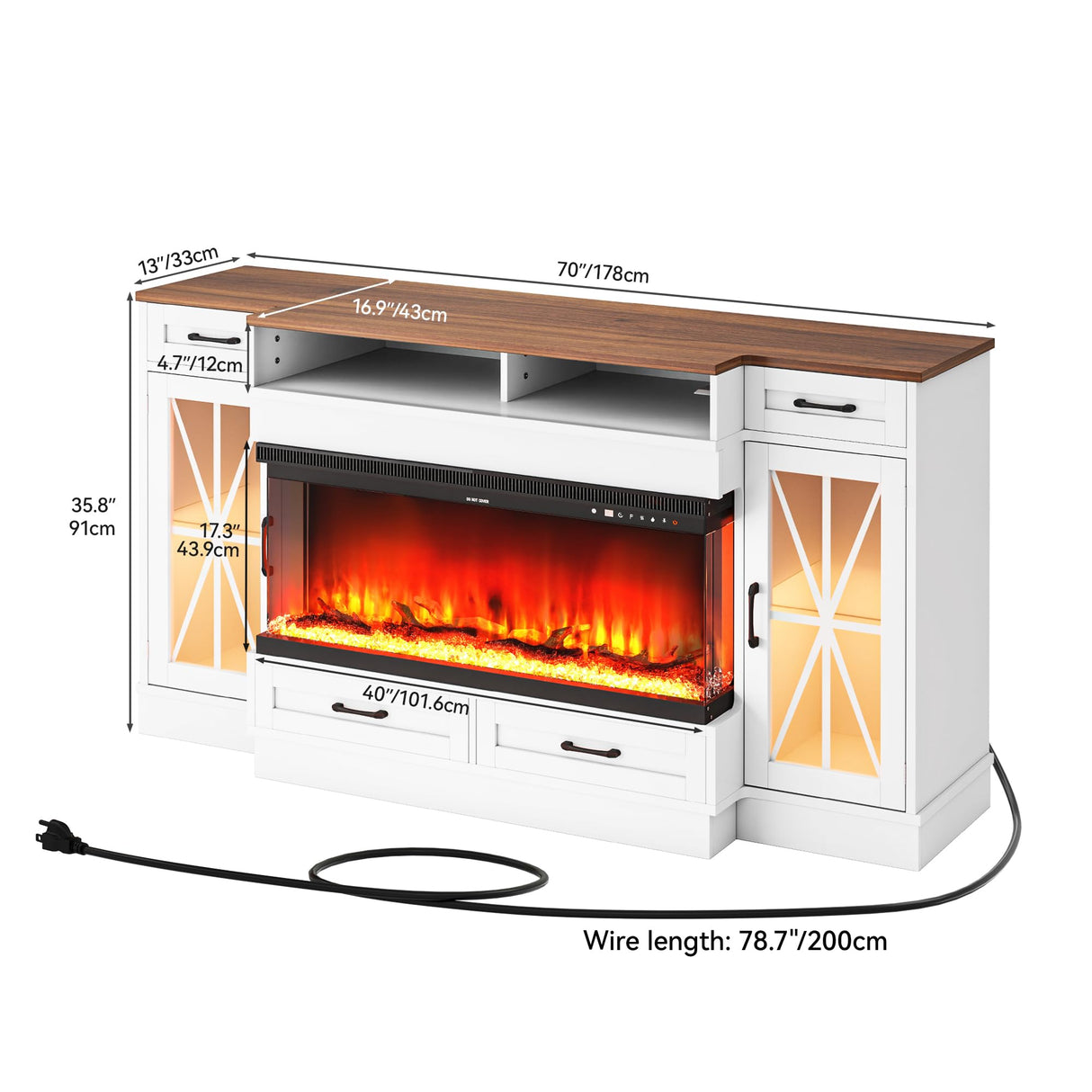 YITAHOME Fireplace TV Stand for 75/80 Inch TV, Entertainment Center with 3 Sided Glass Electric Fireplace & LED Strip, TV Console with Glass Door & Power Outlet for Living Room (White) YITAHOME