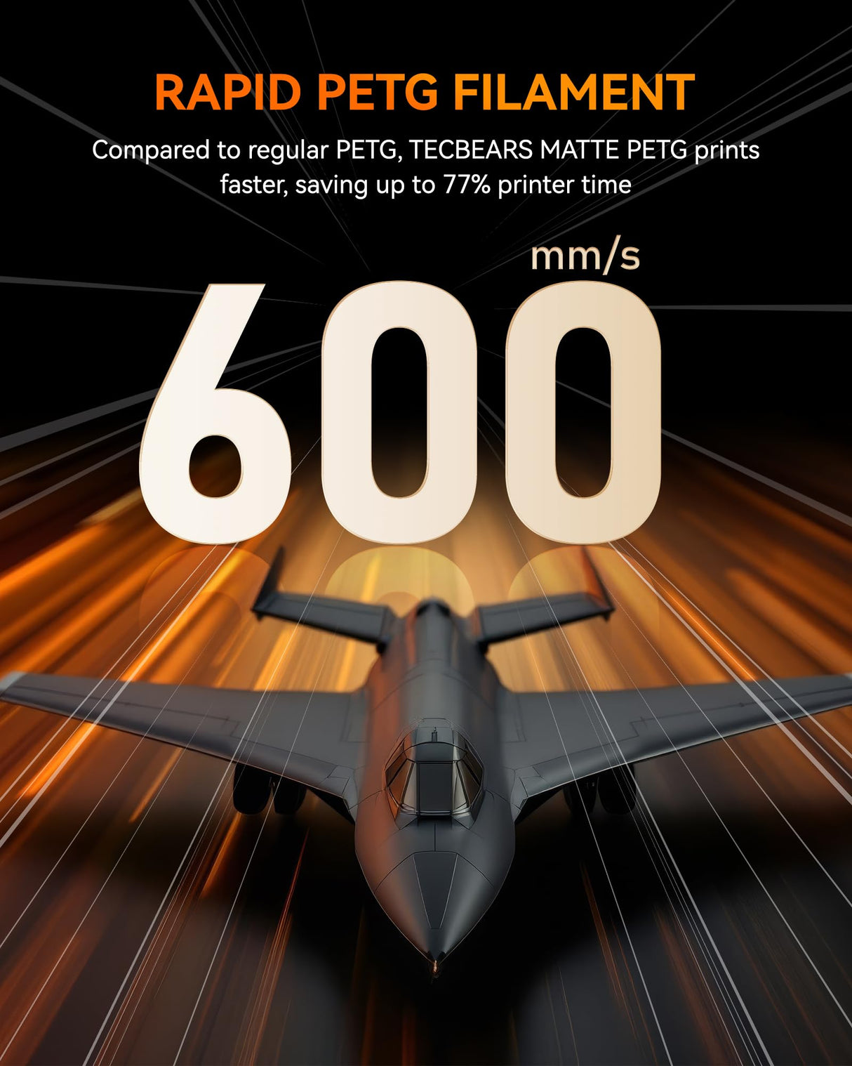 TECBEARS Rapid PETG Filament Bundle,High Speed 3D Printer Filament, High Toughness Matte PETG, 250g Each Spool, 8 Pack, Black+White+Gray+Red+Orange+Green+Blue+Pink TECBEARS